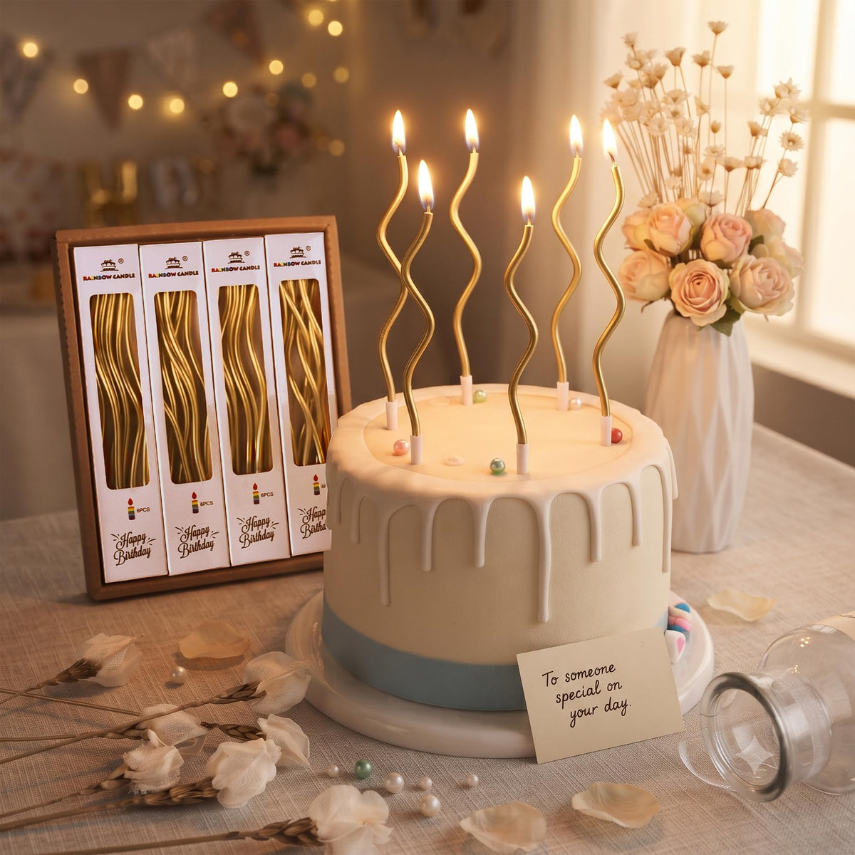 PHD CAKE 24-Count Gold Spiral Long Thin Metallic Birthday Candles, Cake Candles, Birthday Parties