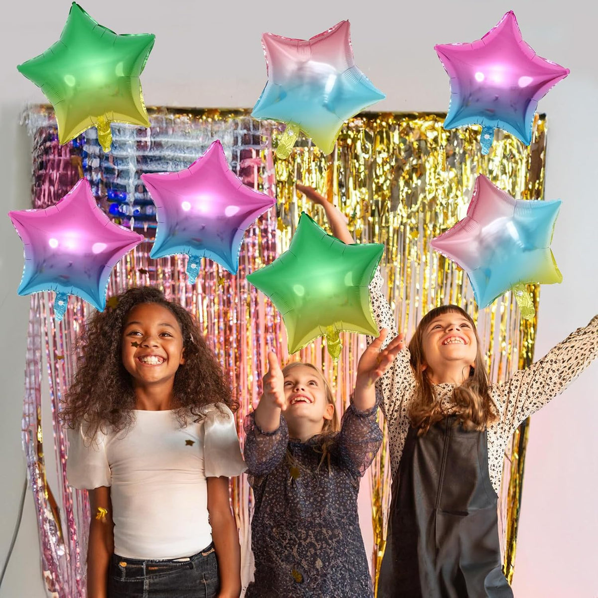 Gradient Color Star Foil Balloons, 18 Inch Rainbow Stars Shape Mylar Helium Balloons Colorful