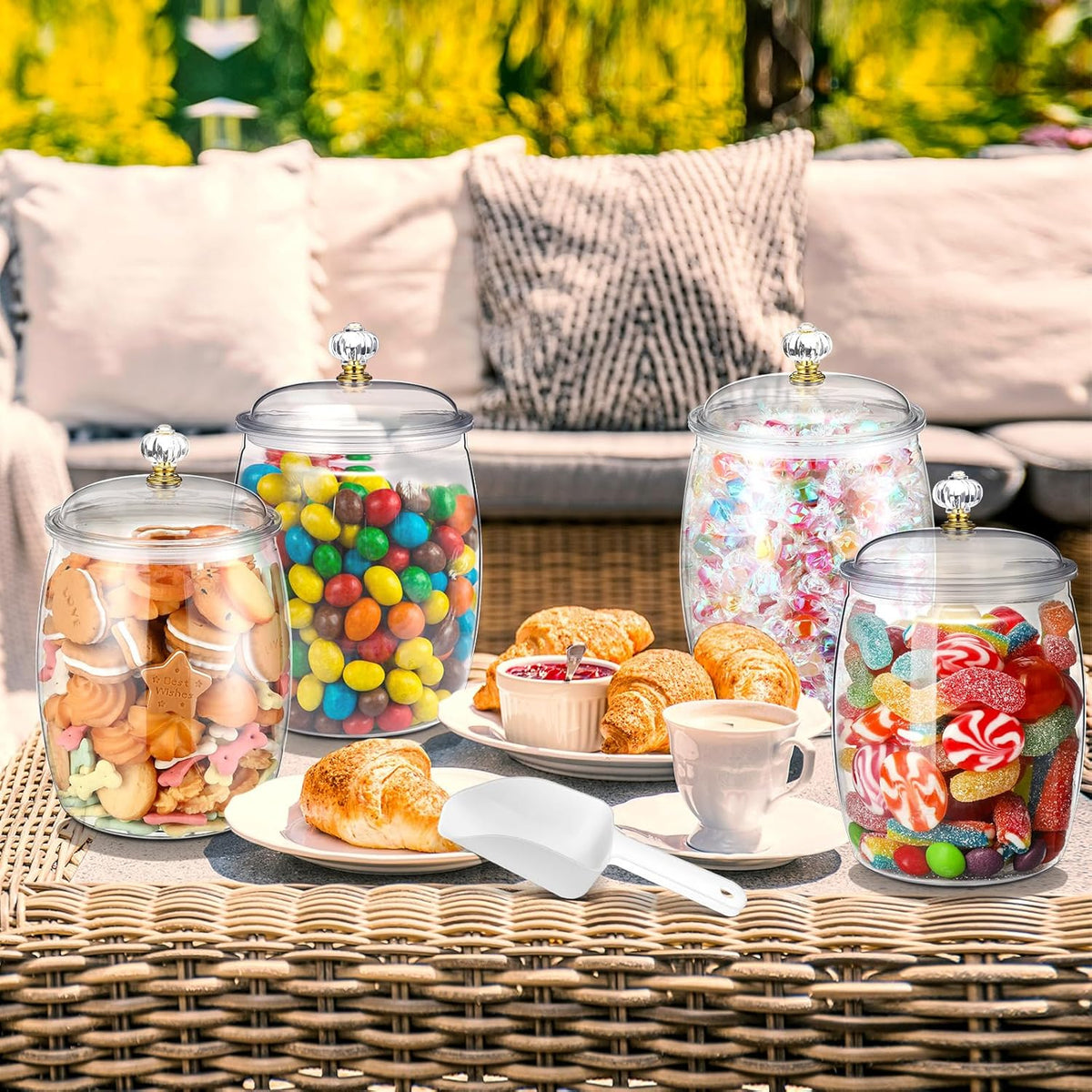 Nuogo 4 Pcs Plastic Candy and Cookie Jars with Lids Clear Cookie Container Candy Jars Large