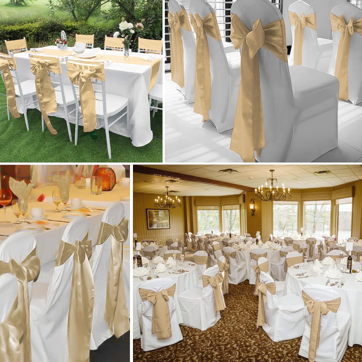 fani 120 PCS Champagne Satin Chair Sashes Bows Universal Chair Cover for Wedding Reception