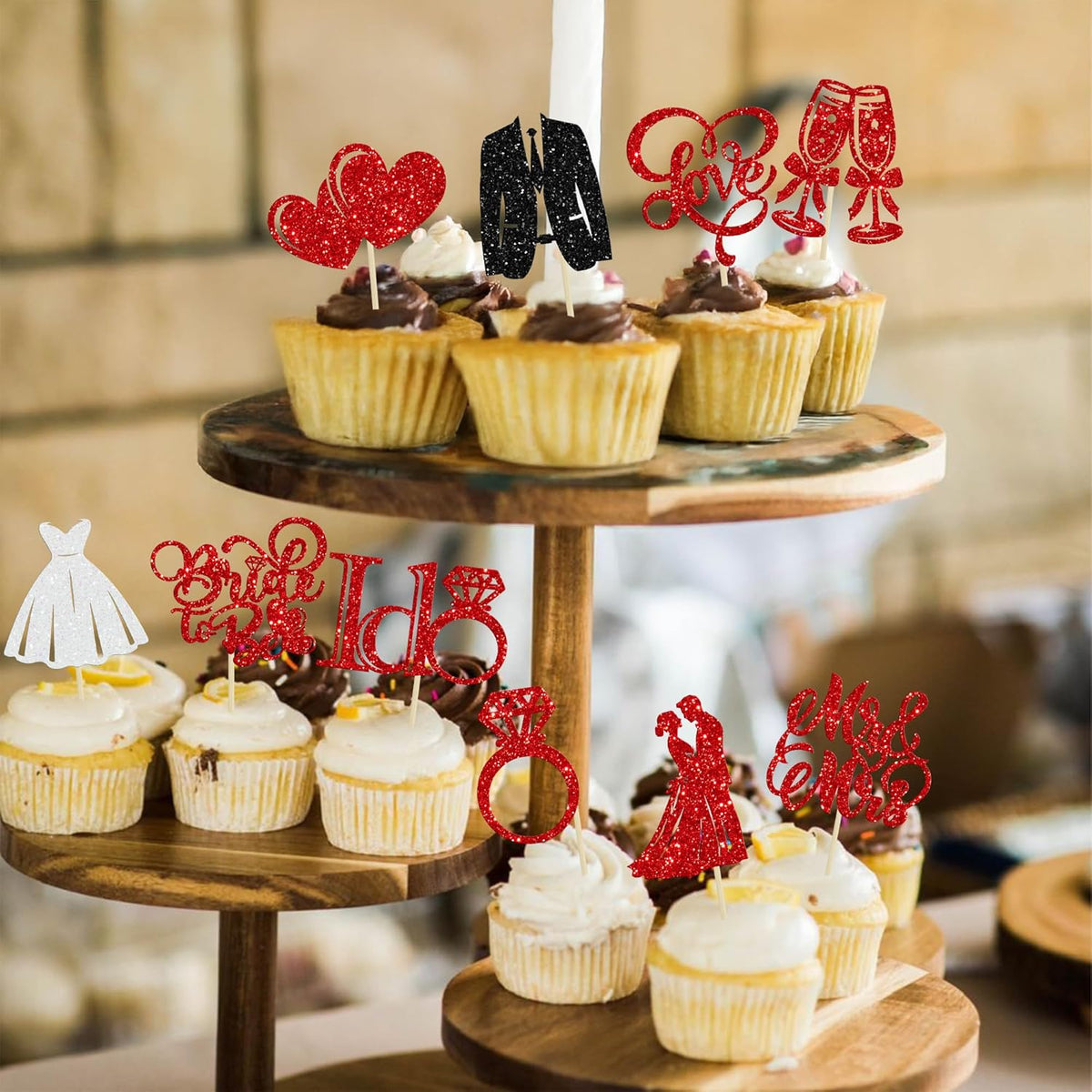 Gyufise 30Pcs Bride to Be Cupcake Toppers Glitter Diamond Ring I Do Love Cupcake Picks Miss to Mrs