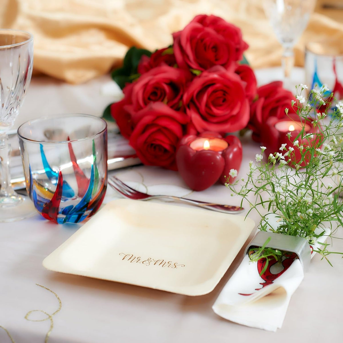 Mr. and Mrs. Disposable Wedding Plates – Rustic, Compostable Alternative to Plastic Plates for