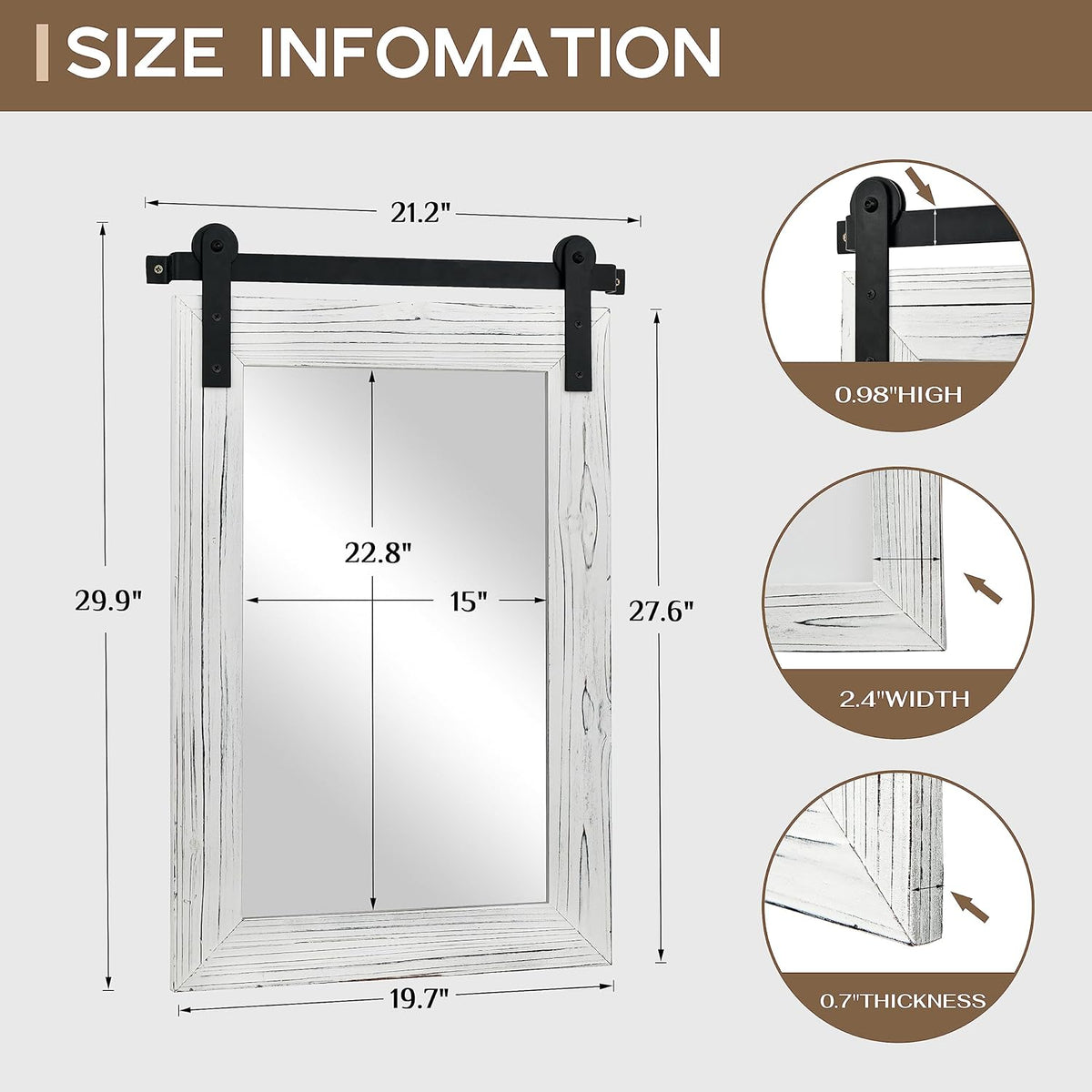 COGOOD Farmhouse Bathroom Mirror - 30 x 21 Rustic Wood Framed Wall Barn Door Mirror for Entryway