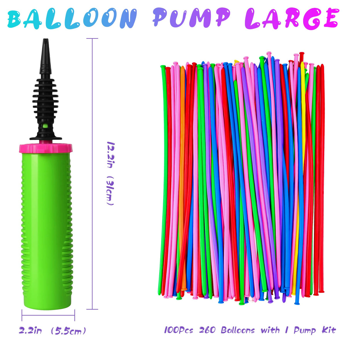 ouyili 100Pcs 260 Balloons Latex with 1 Hand Balloon Pump Kit, Professional Premium Quality