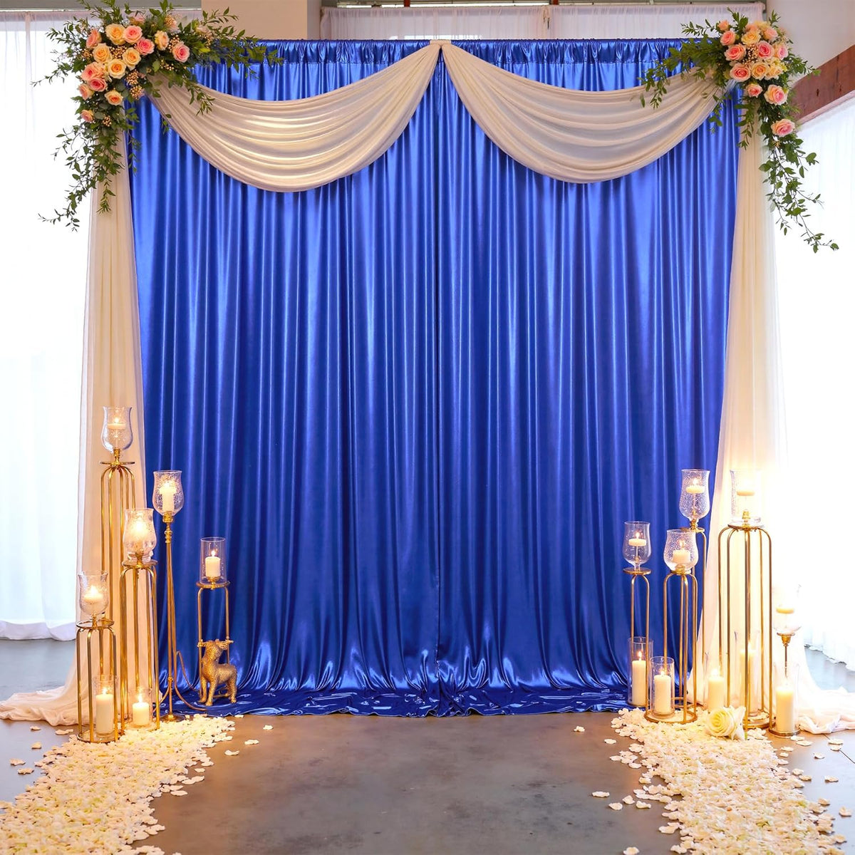 gogoparti 10x10FT Sapphire Blue Sequin Backdrop Curtain - 2 Panels of 5x10FT Wrinkle-Free Glitter