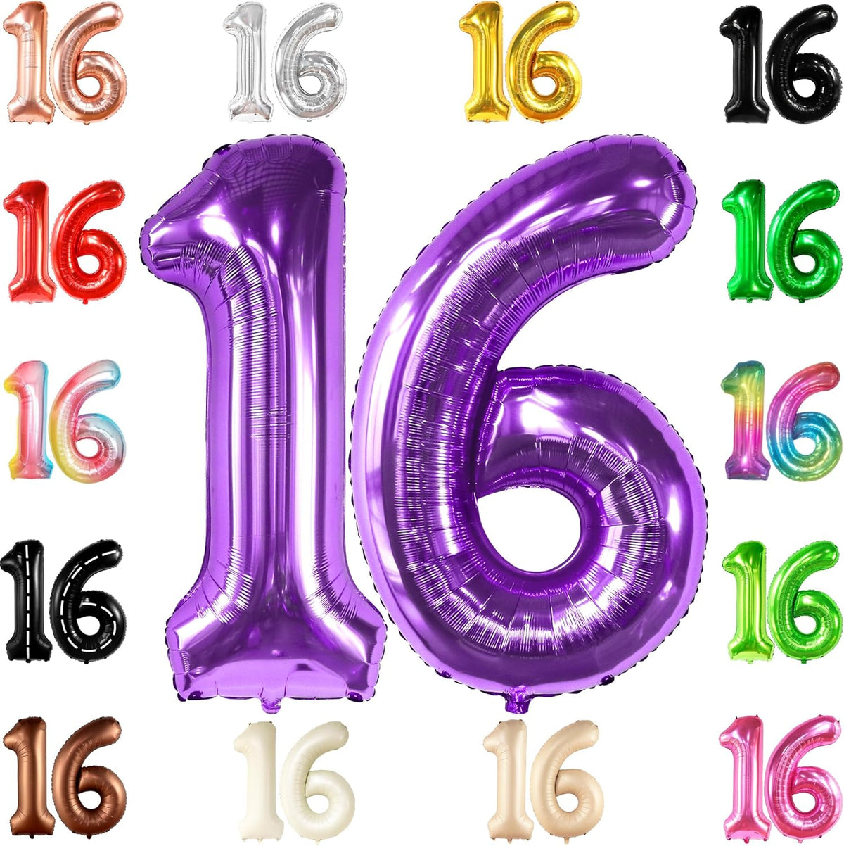 KatchOn, Purple 16 Balloons Number - Giant, 40 Inch | Mylar 16 Balloon Numbers Purple for Sweet 16