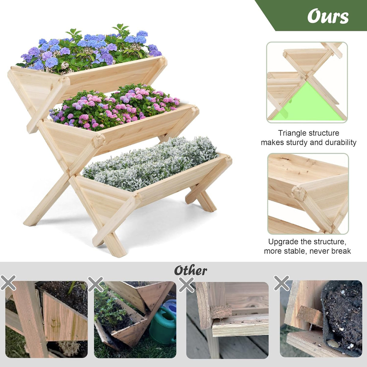3 Tiers Wooden Vertical Raised Garden Bed with Legs,Planter Raised Beds Kit for Flowers Herbs