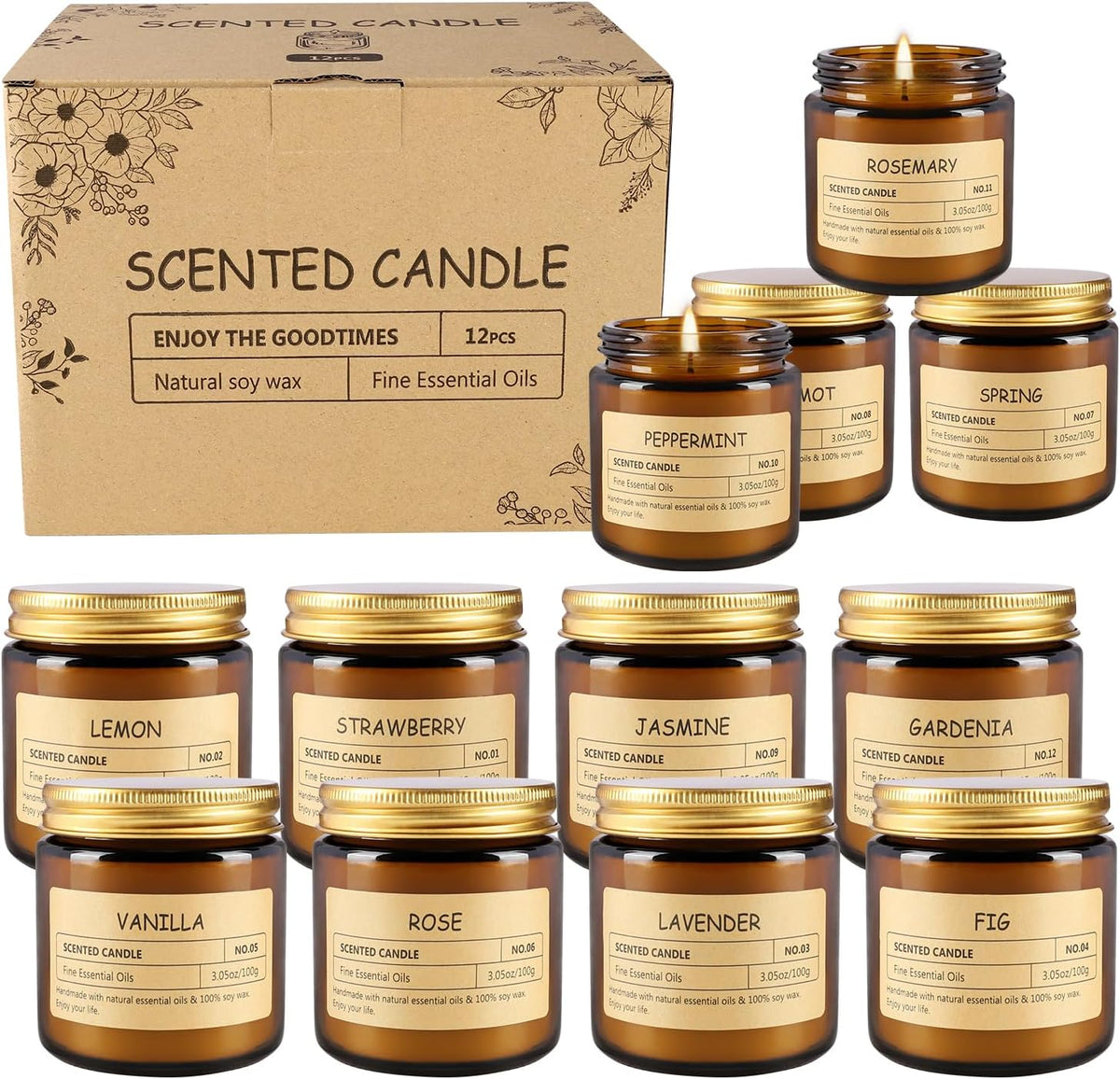 12Pack Scented Candle Set - Aromatherapy Candle Gift Set – Long Lasting Jar Candles for Men| Women