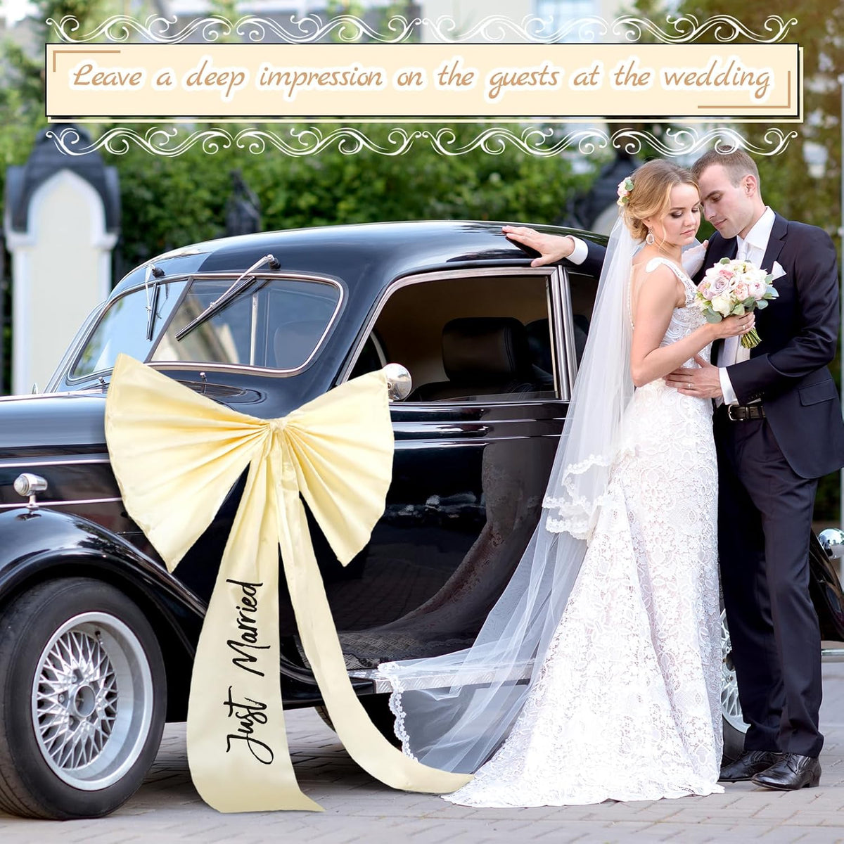 Zeyune 30 Inch Just Married Car Bow Decorations Wedding Reception & Ceremony Decor Kit Giant Ribbon