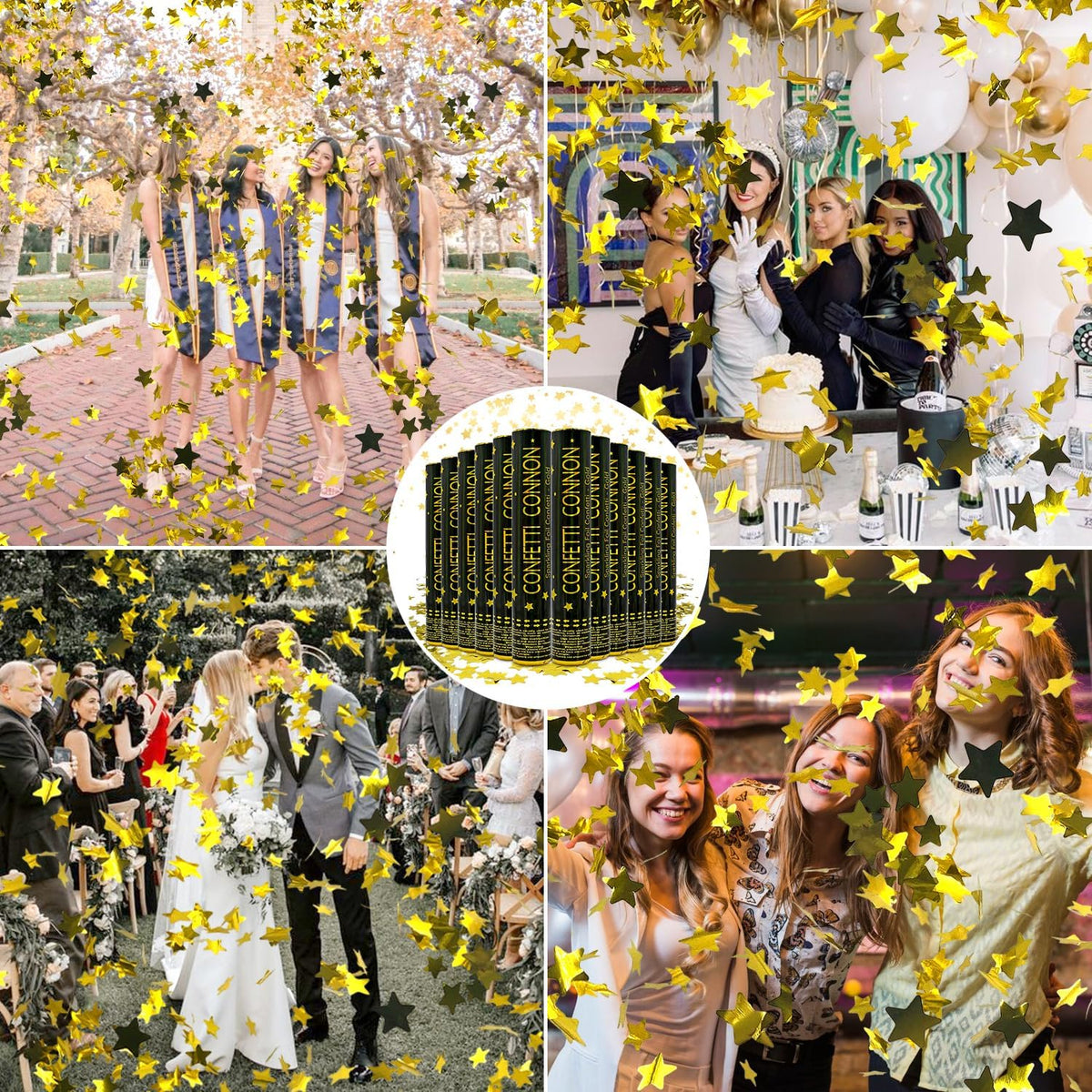 Confetti Poppers Gold Confetti Cannon 12Pack Metallic Foil Stars Sequin Golden Confetti Party