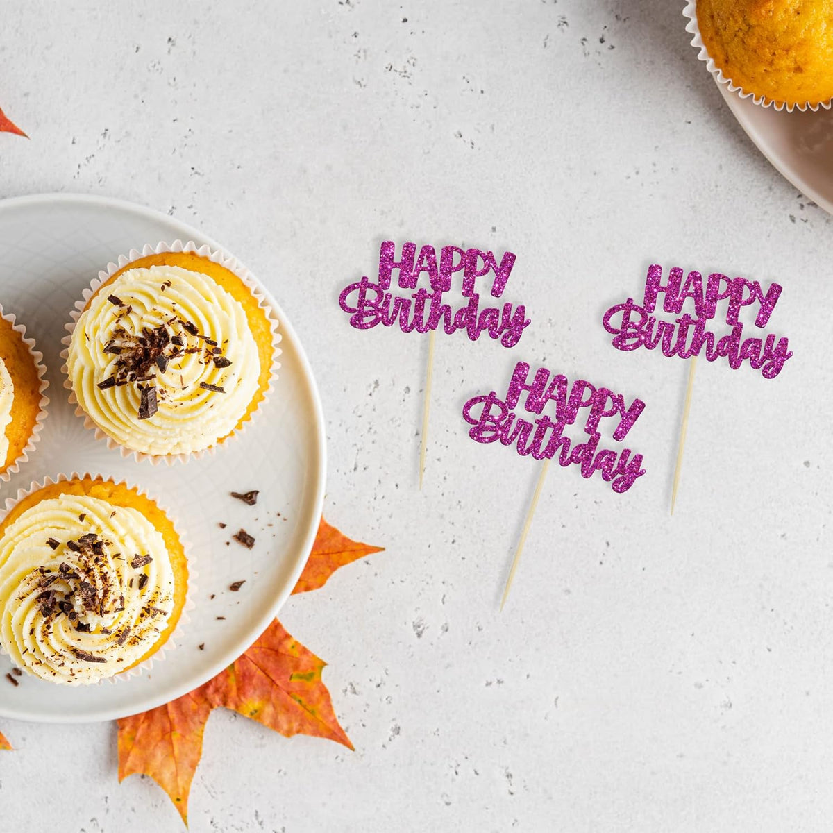 Gyufise 24Pcs Happy Birthday Cupcake Toppers Glitter Birthday Cupcake Food Picks for Celebrating