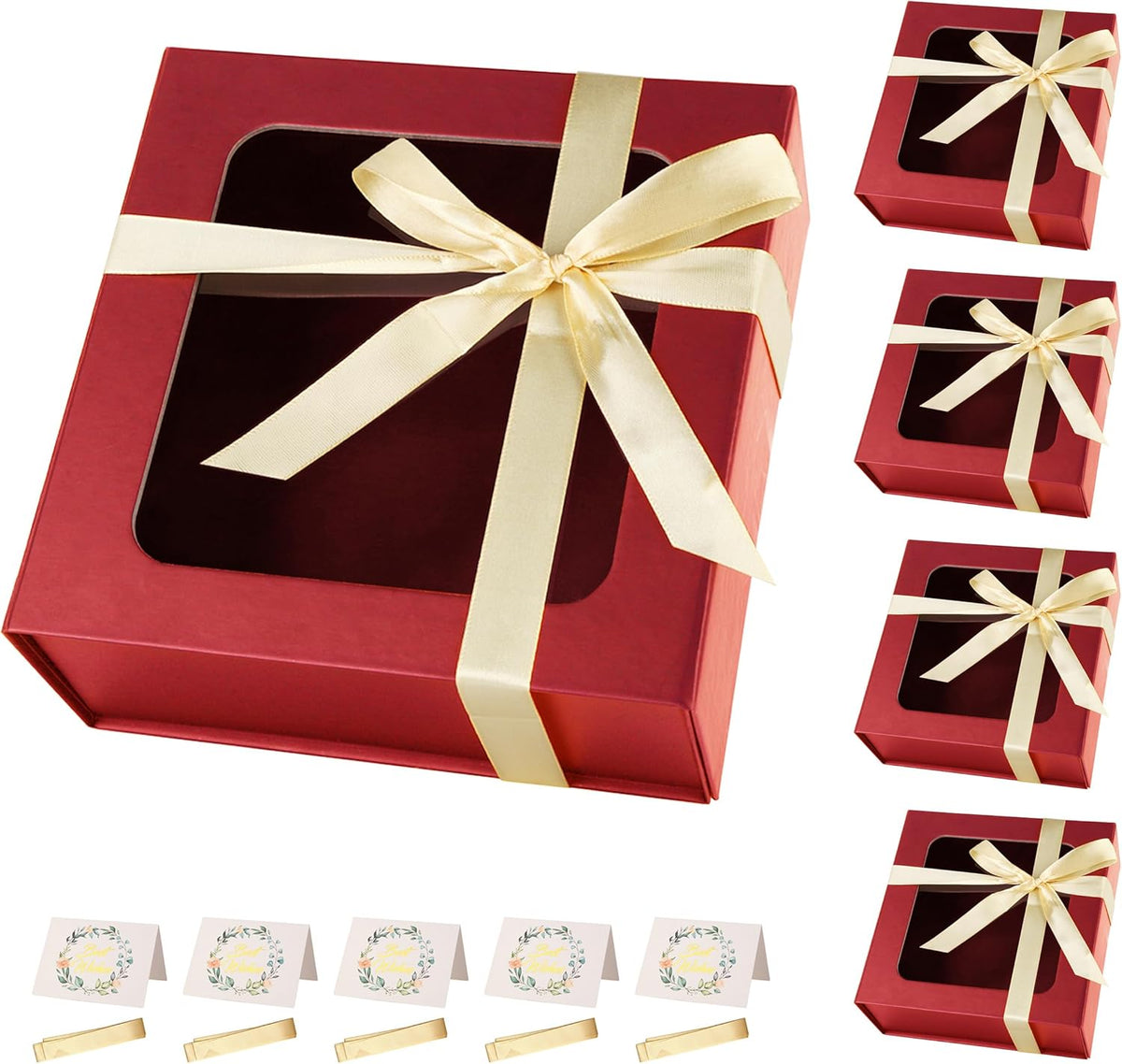 Red Gift Boxes with Window,7.5"x7.5"x3.1" Bridesmaid Boxe for Gift Giving,Birthday Gift Box with