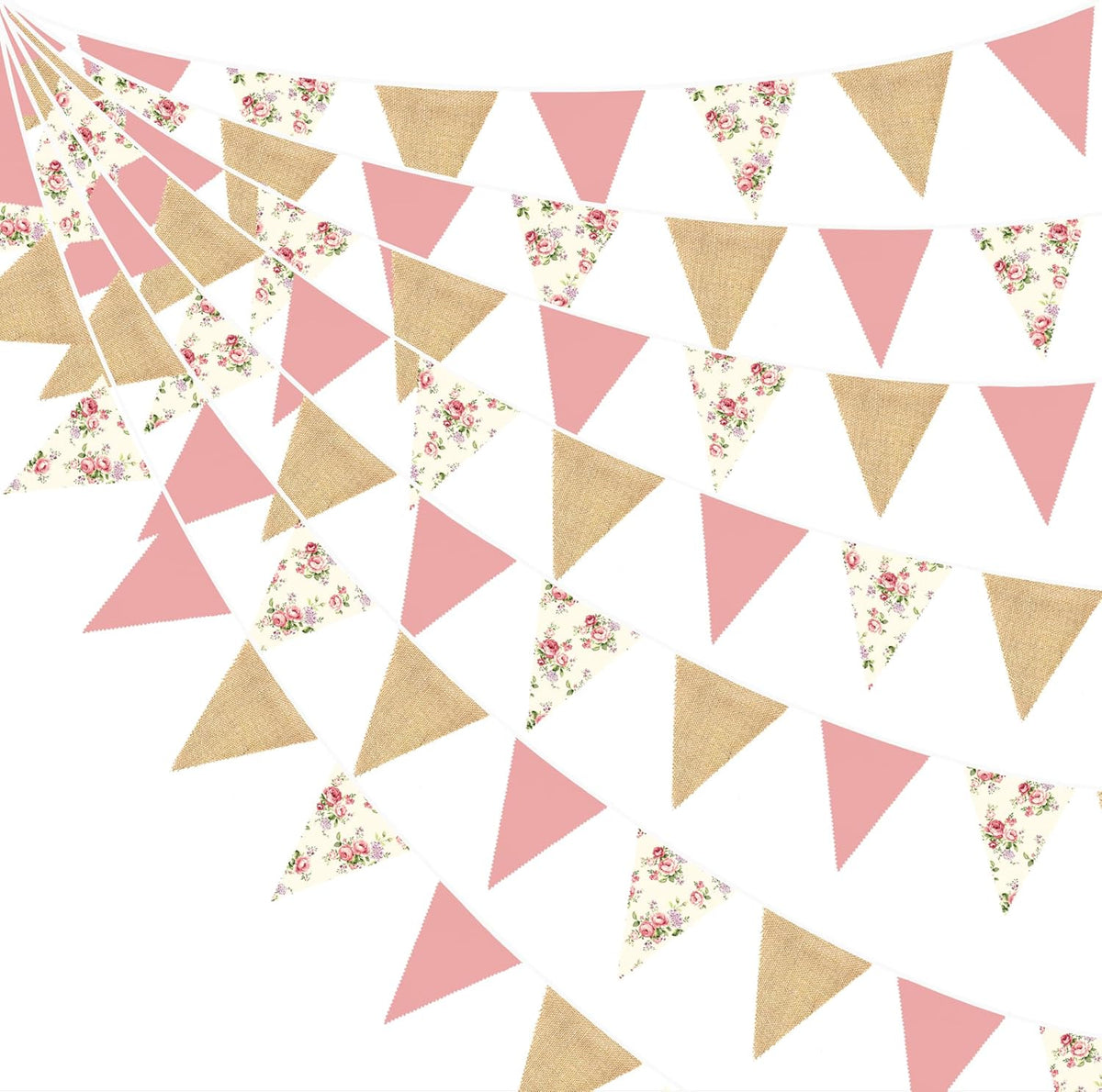 32Ft Flora Party Decorations Blush Rose Pink Burlap Flora Triangle Flag Fabric Banner Pennant