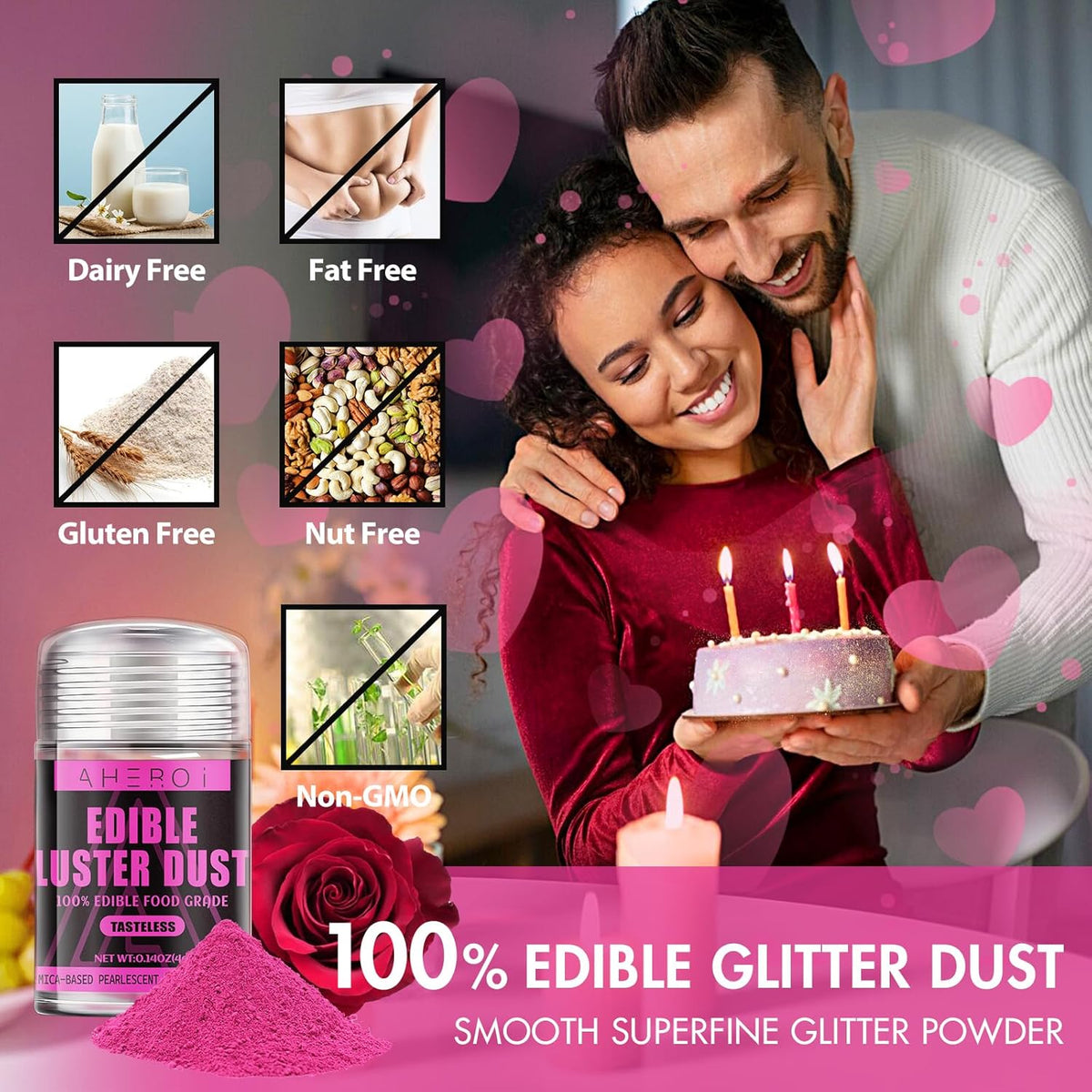 Aheroi Edible Glitter, 30 Colors Luster Dust Edible Glitter Pack for Drinks, Food Glitter Edible