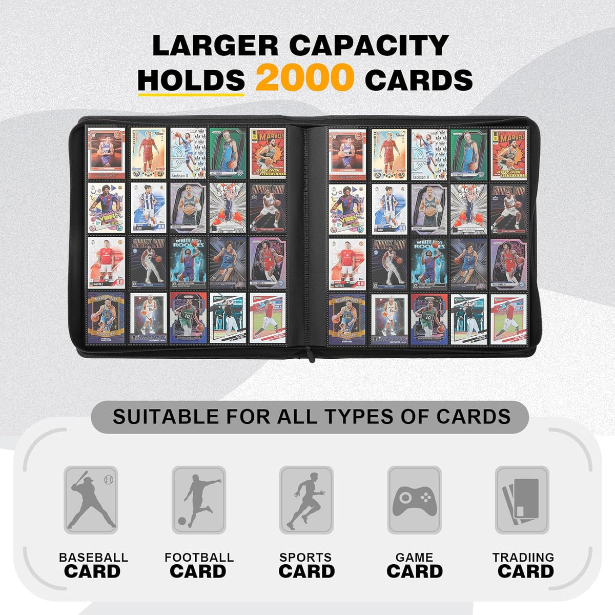 20-Pocket Card Binder, Trading Card Binder Holds 2000 Cards, Premium Zippered Trading Card Album