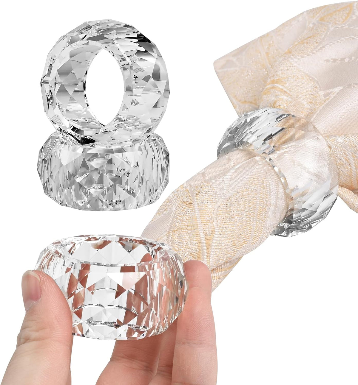 Crystal Napkin Rings Holders - 2 Inch Set of 4, Party Wedding Set Christmas Decorations for Table