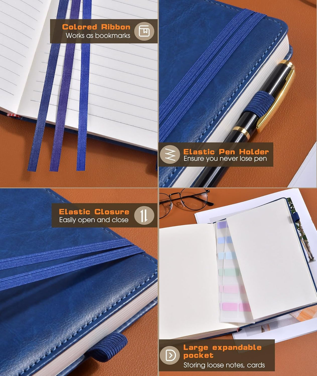 Lined Journal Notebook for Women Men, 256 Numbered Pages Hardcover Leather Journals for Writing, A5