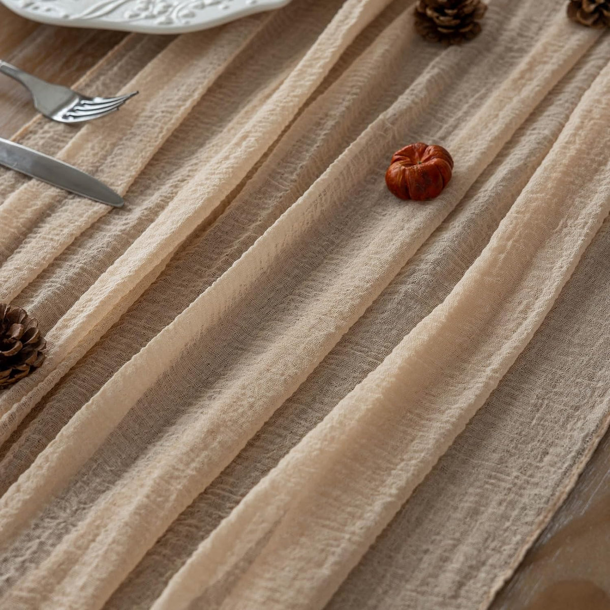 3pcs Deep Beige Cheesecloth Table Runner Rustic Boho Gauze 120 Inch 10 FT Cheese Cloth for Wedding