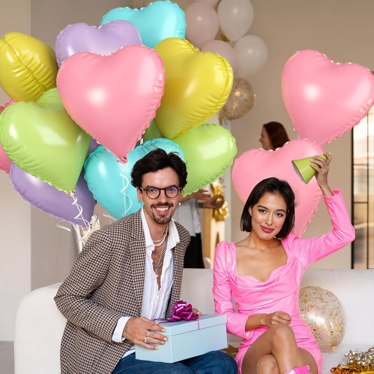 Biapian Pastel Heart Balloons, 10 Pcs Macaron Heart Shape - 18inch Pastel Pink Purple Green Teal