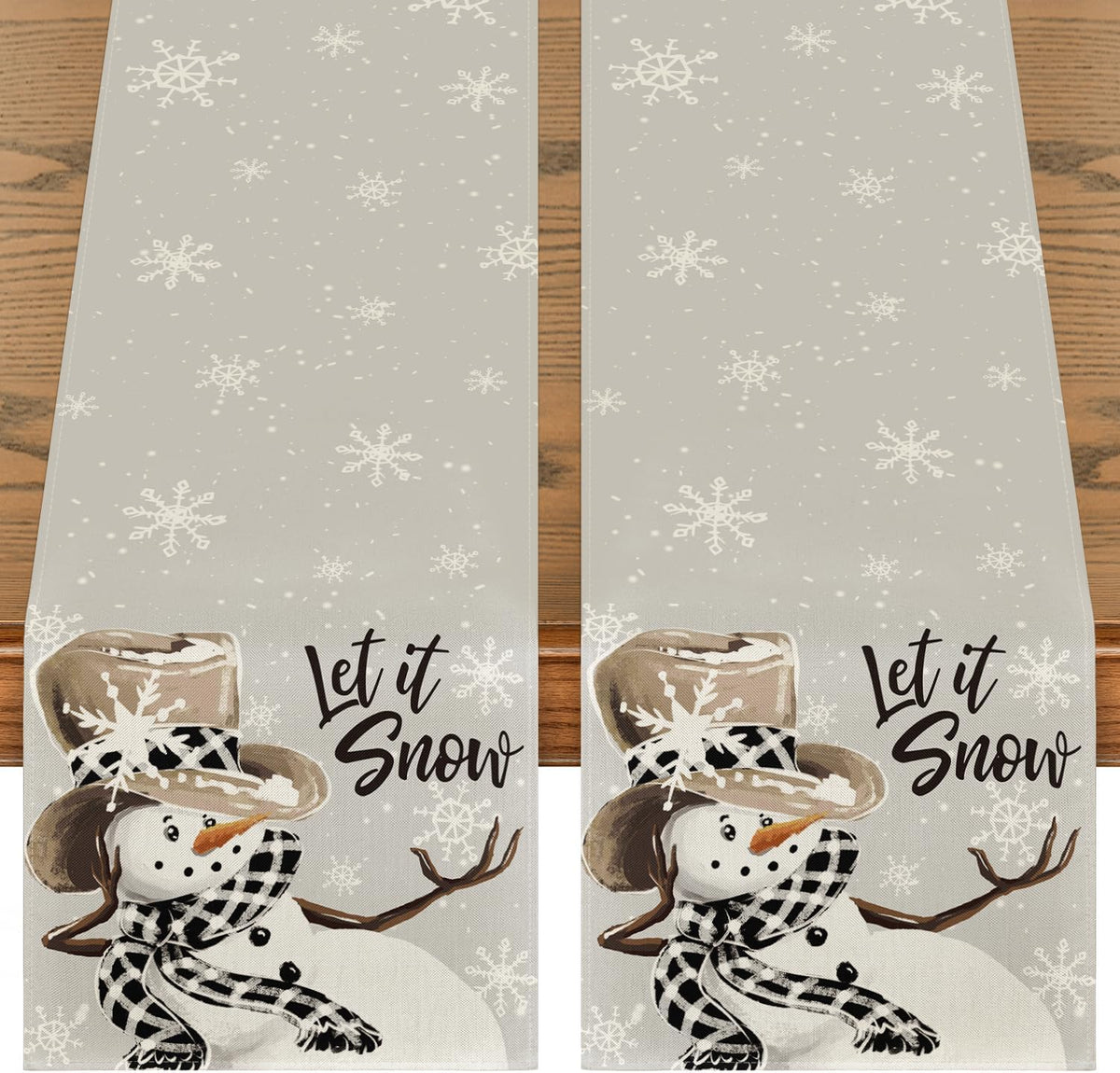 Artoid Mode Grey Snowman Snowflake Let it Snow 2PCS Christmas Table Runner, Seasonal Winter Kitchen