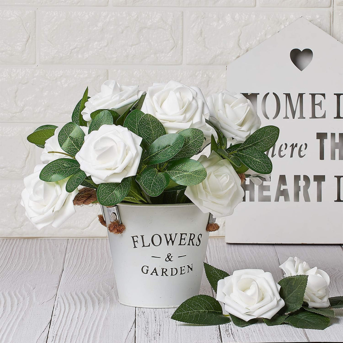 N&T NIETING Artificial Flowers 50pcs Real Touch White Flowers Artificial Roses for Decoration for