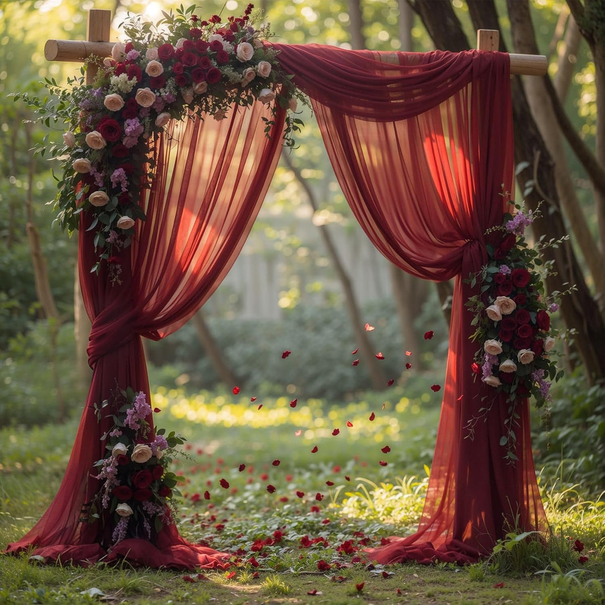 Wedding Arch Draping Fabric, 2 Panels 18FT Burgundy Sheer Backdrop Curtain Chiffon Fabric Drapery