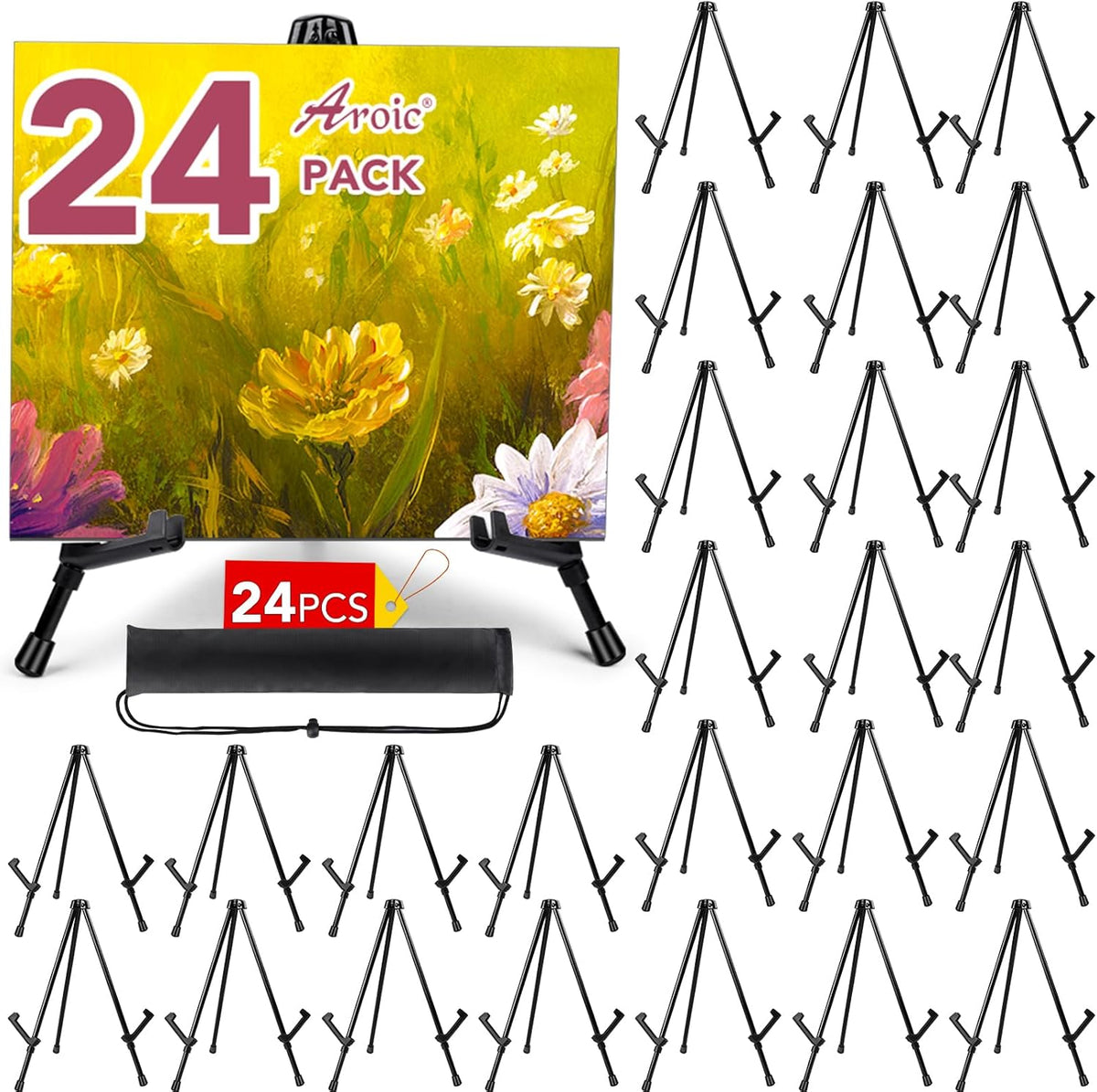 AROIC 24 Pack 14'' Tabletop Easels, Black Steel Table Top Easels for Display, Adjustable Portable