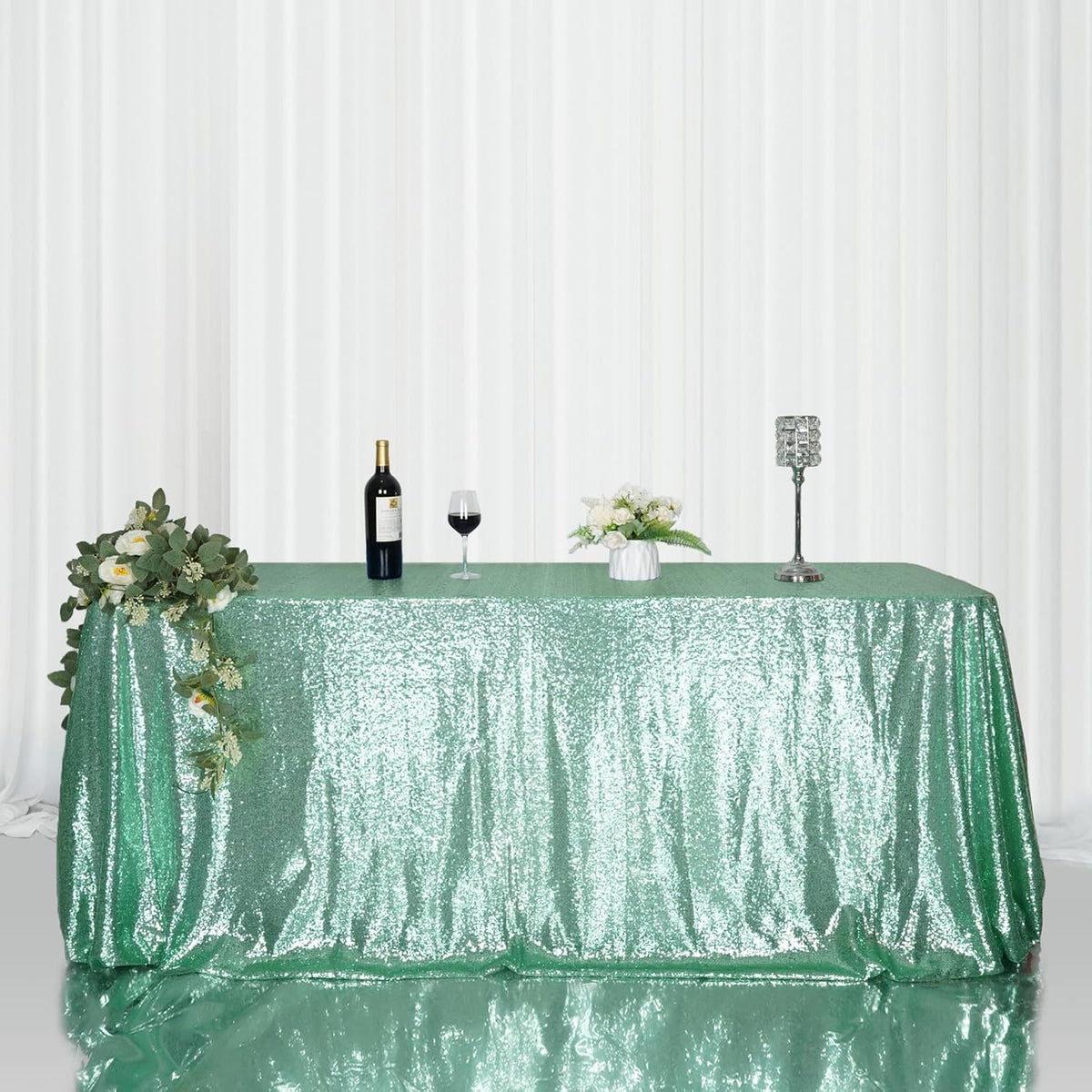 SquarePie Sequin Tablecloth 60 x 120 Inch Mint Green Sparkly Table Linen for Wedding Party