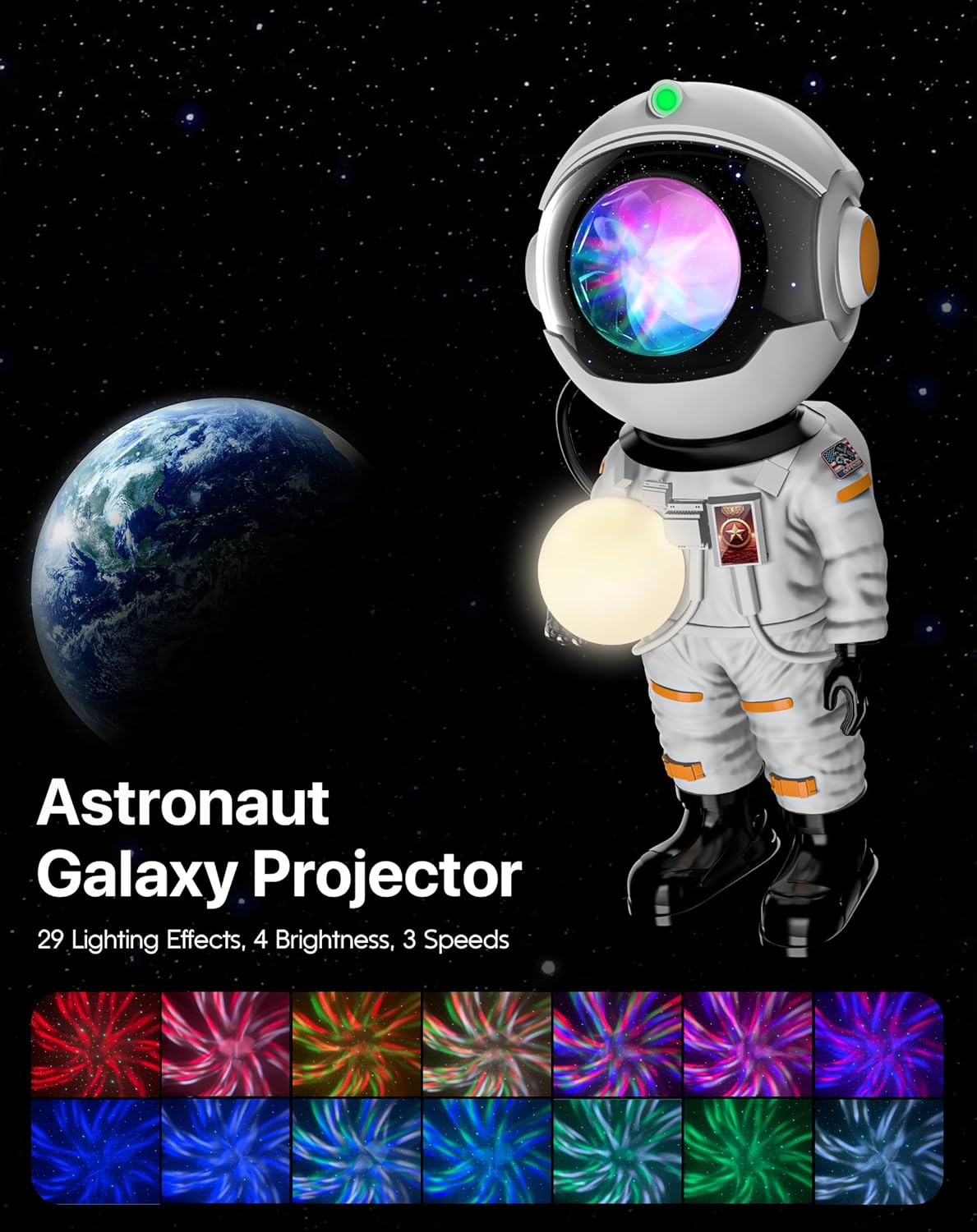 Rossetta Astronaut Galaxy Projector, Star Projector for Bedroom Bluetooth Speaker White Noise Night