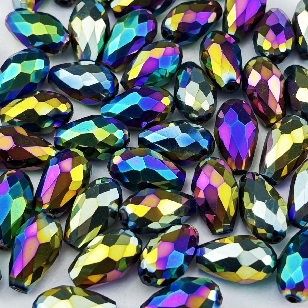 100pcs 8x12mm Teardrop Crystal Glass Beads for Jewelry Making, Faceted Vertical Hole Teardrop Glass