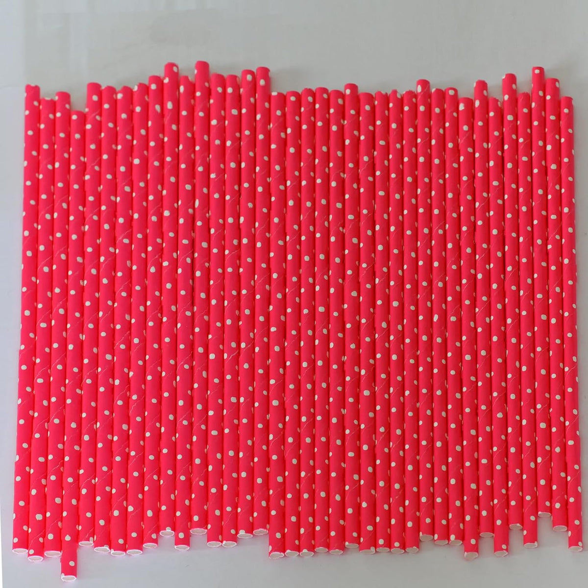 Red Paper Straws White Polka Dot Disposable Paper Drinking Straws for Parties, Weddings - 100 Pack