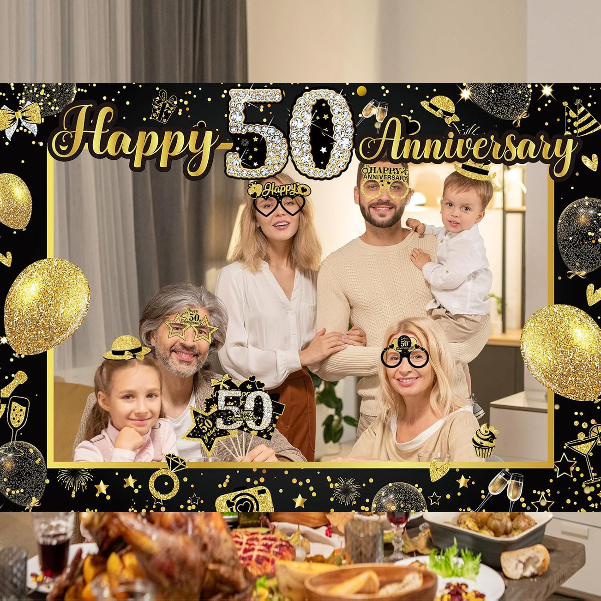 50th Wedding Anniversary Decorations Black Gold 50th Wedding Anniversary Party Photo Booth Props