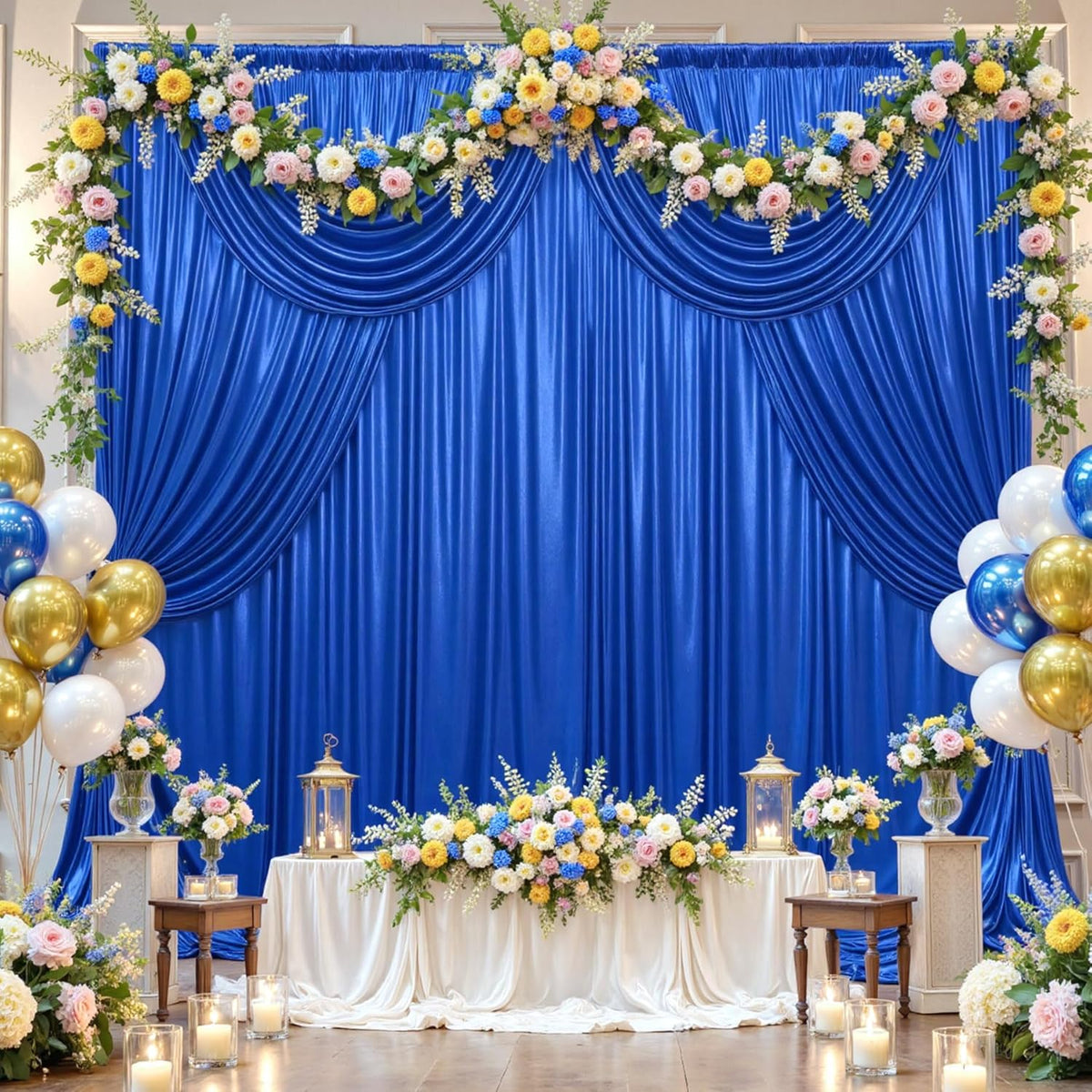 10x10 ft Royal Blue Sequin Backdrop Curtain Panels for Parties, Wrinkle Free Glitter Photo Backdrop