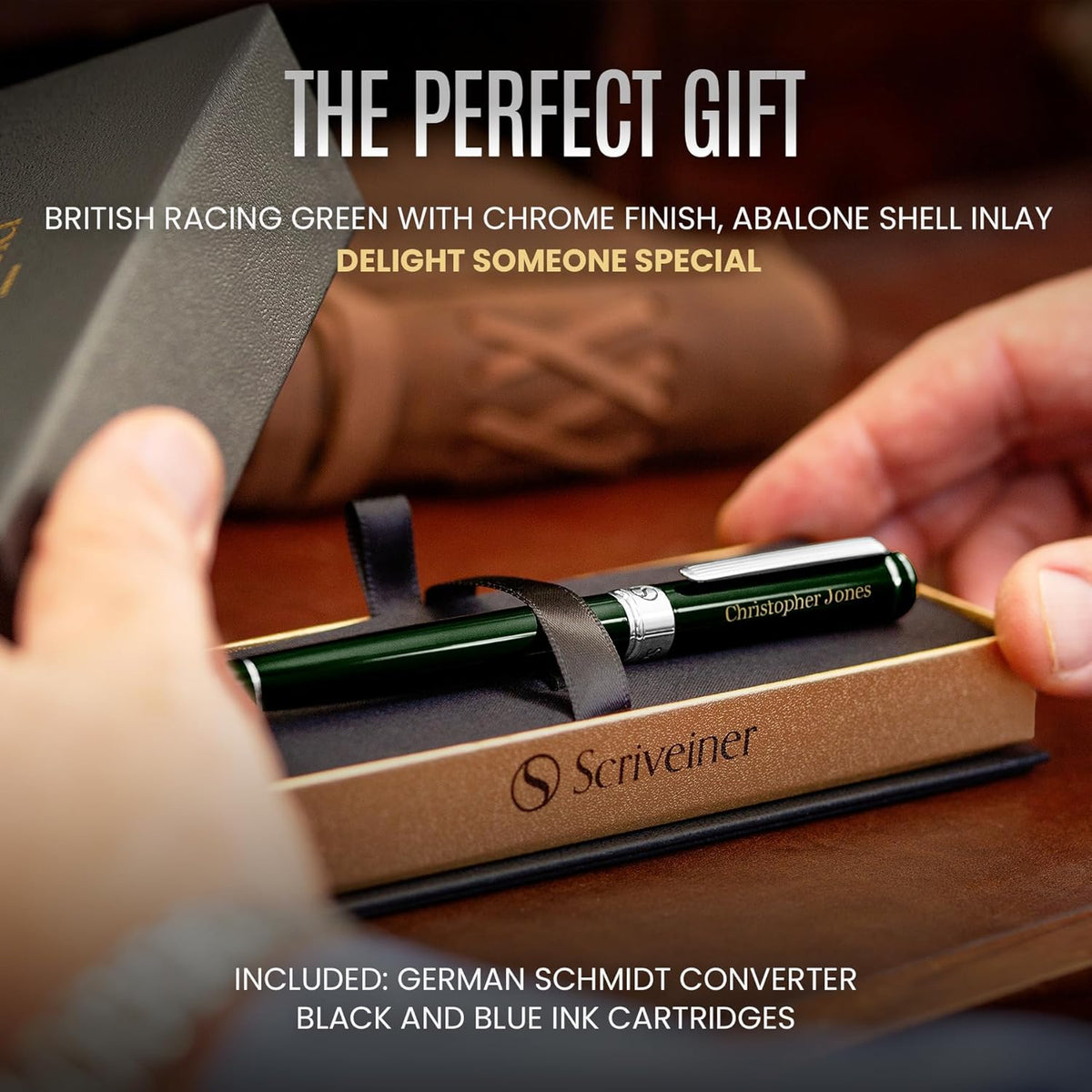 Scriveiner Personalized British Racing Green Pen - Stunning Green Lacquer Luxury Pen w/Chrome