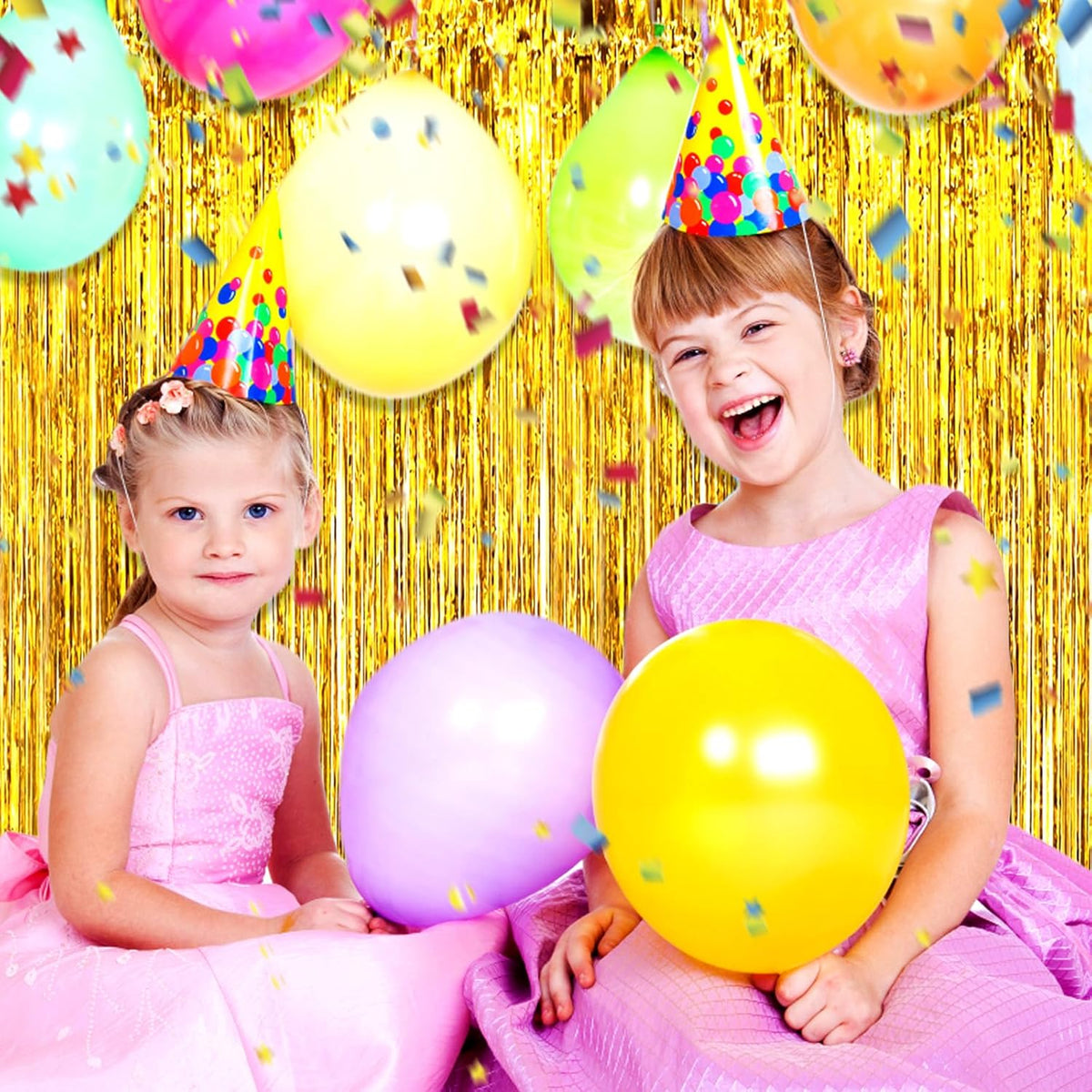 3 Pack Gold Foil Fringe Curtain Backdrop, 3.28Ft x 8.2Ft Metallic Tinsel Foil Fringe Streamer