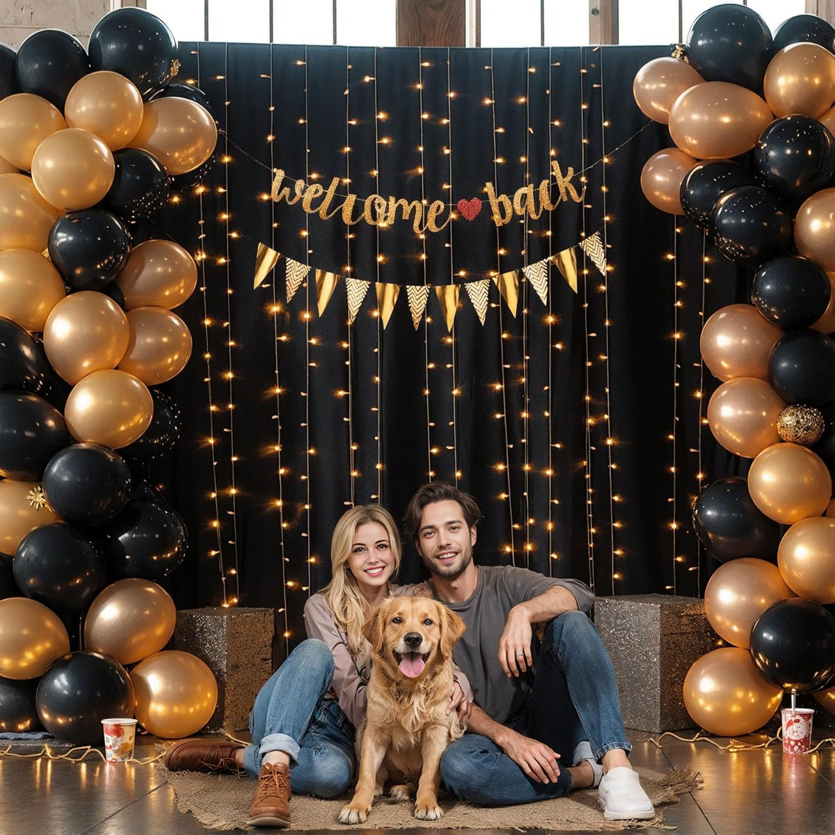 Black Backdrop Curtain with Lights String for Parties,10x10FT Wrinkle Free Black Drapes Wedding