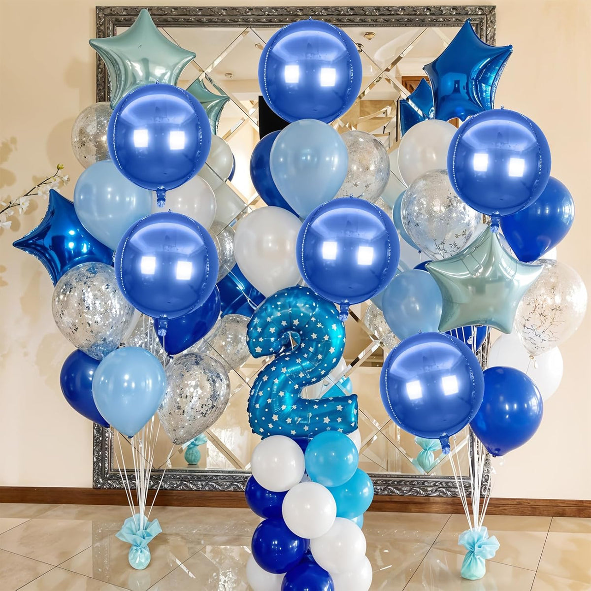6Pcs Royal Blue Round Foil Balloons,Giant 4D Round Ball Balloons,22 Inch Metallic Blue Balloon for