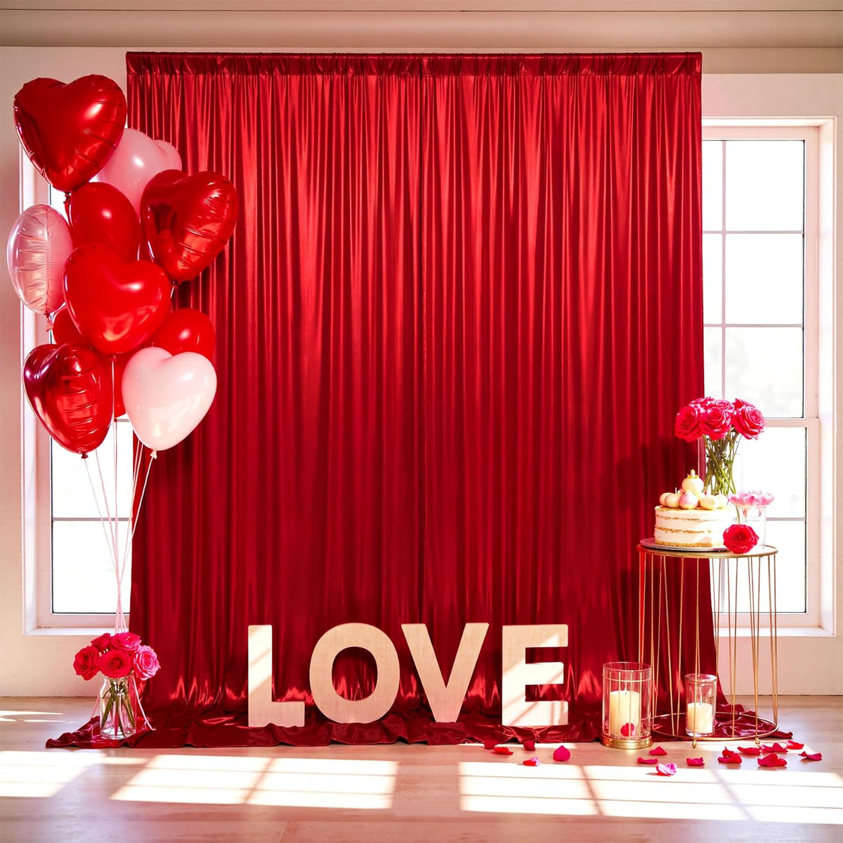 gogoparti 20x10FT Red Sequin Backdrop Curtain - 4 Panels of 5x10FT Wrinkle-Free Glitter Drapes for