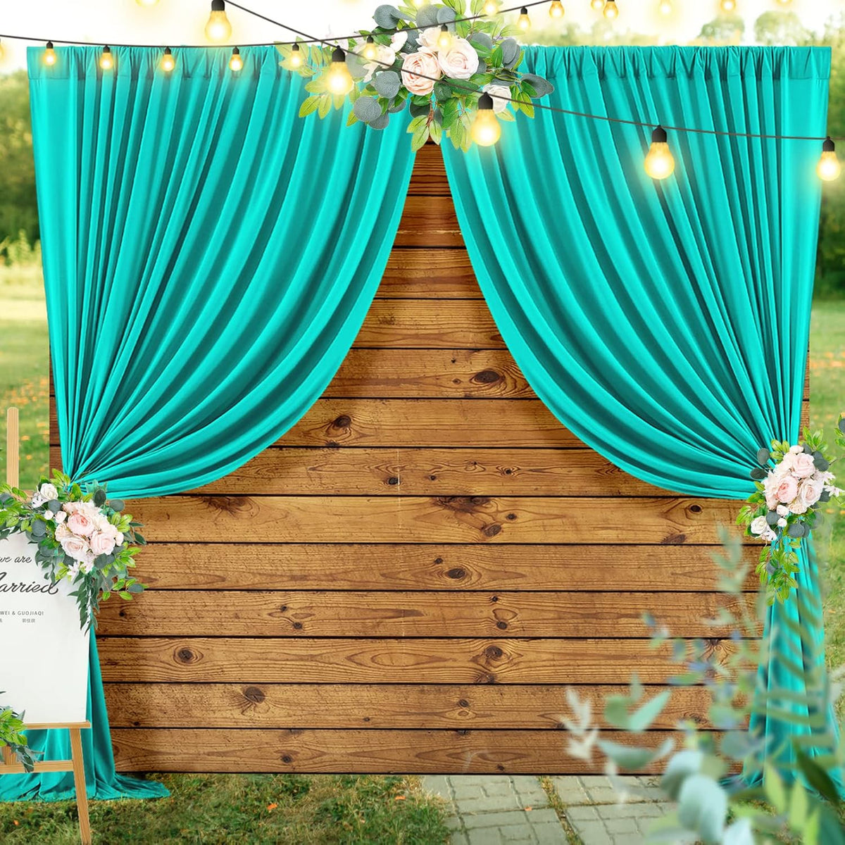 10 ft x 10 ft Wrinkle Free Turquoise Backdrop Curtain for Parties, Thick Polyester Teal Photo