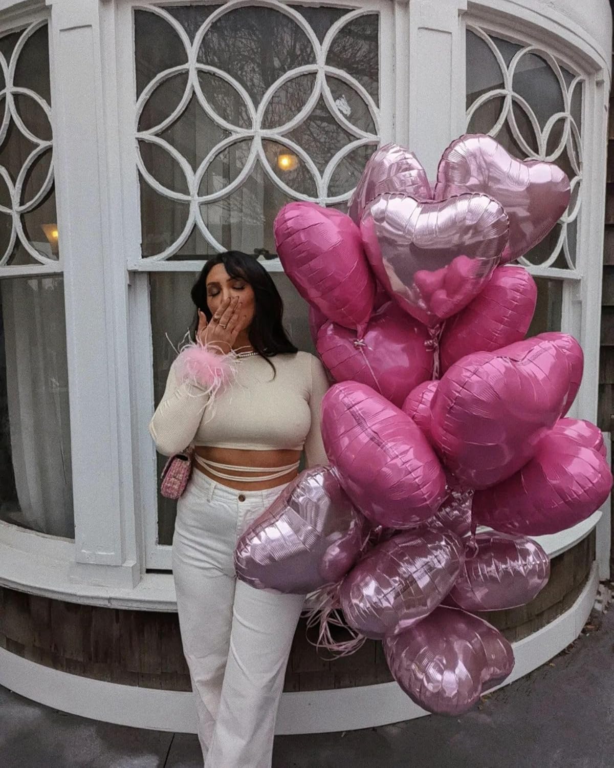 Hot Pink Heart Shaped balloons Pack of 12,18 Inch Silver Love Valentine Balloons Pink Heart