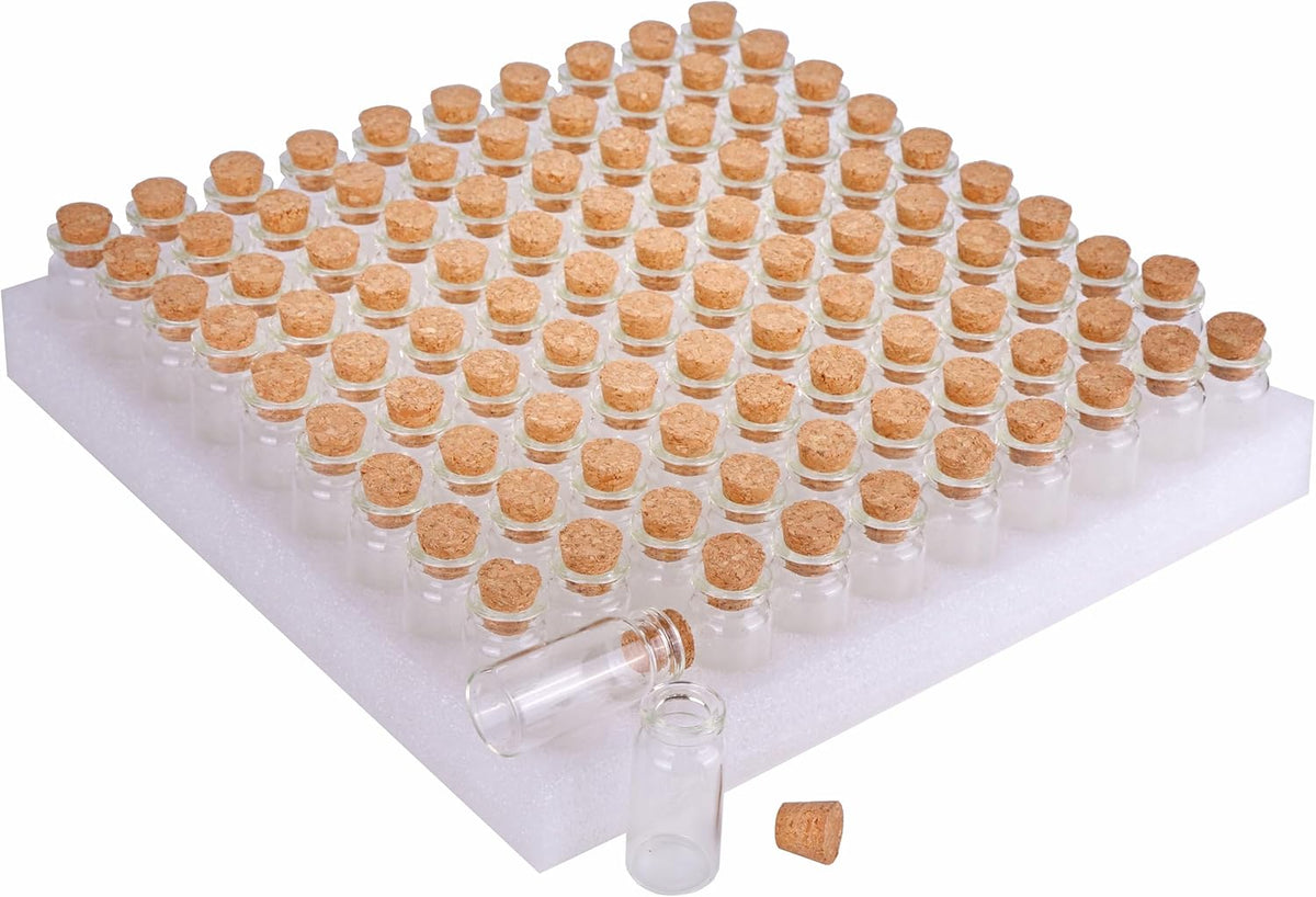 MaxMau 10ml Small Glass Bottles with Cork Stoppers,pack of 100 Vials Tiny Jars for DIY Art Crafts