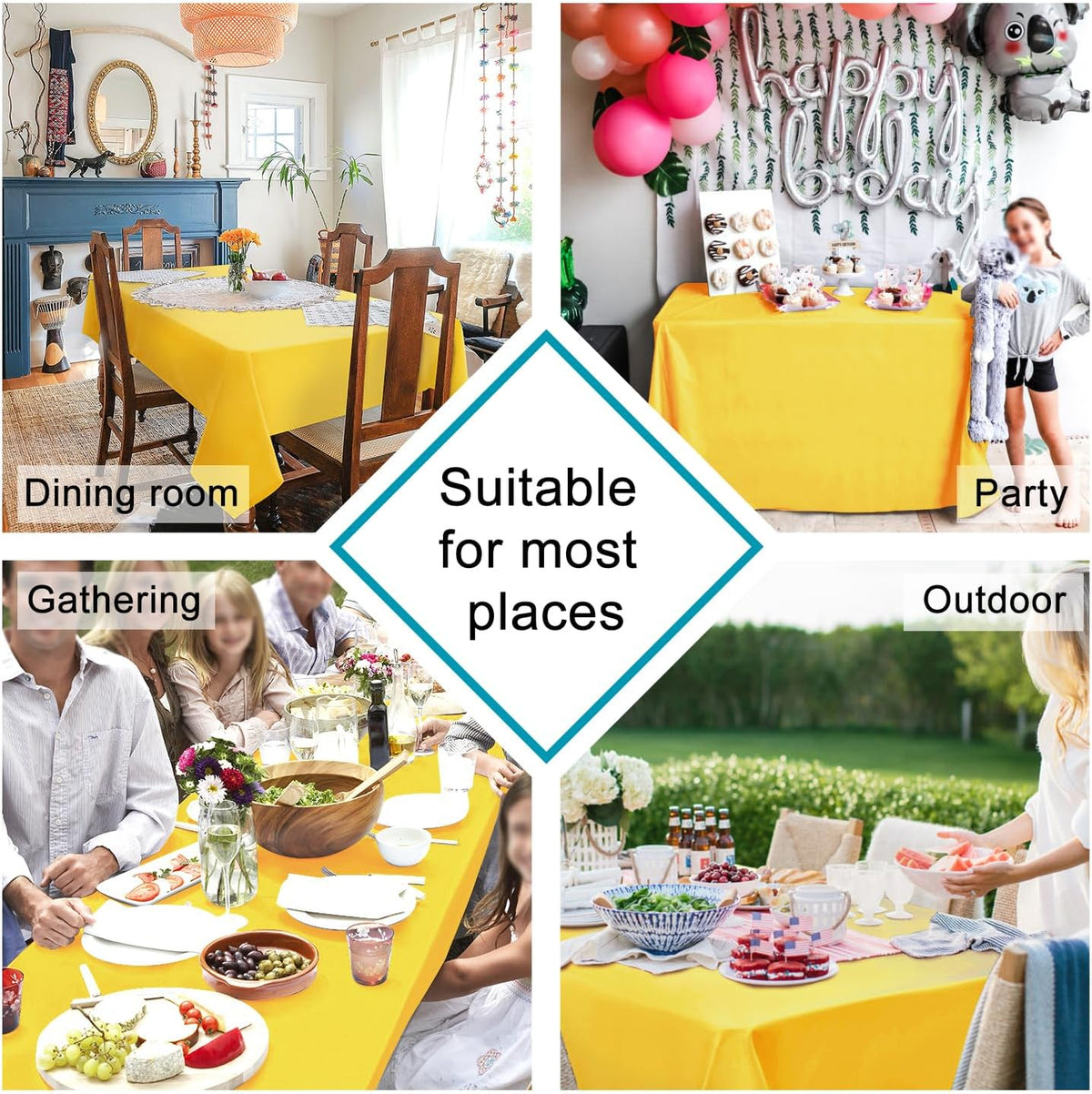 Hiasan Waterproof Tablecloth Rectangle - Washable Fabric Table Cloth for Dining Room Kitchen