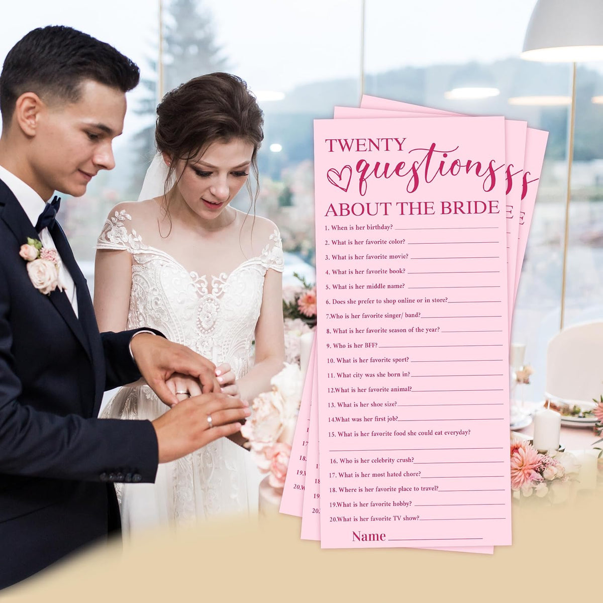 4x9 Inch Wedding Party Games, Bridal Shower Cards, 25 Pink Bridal Shower Games for Wedding