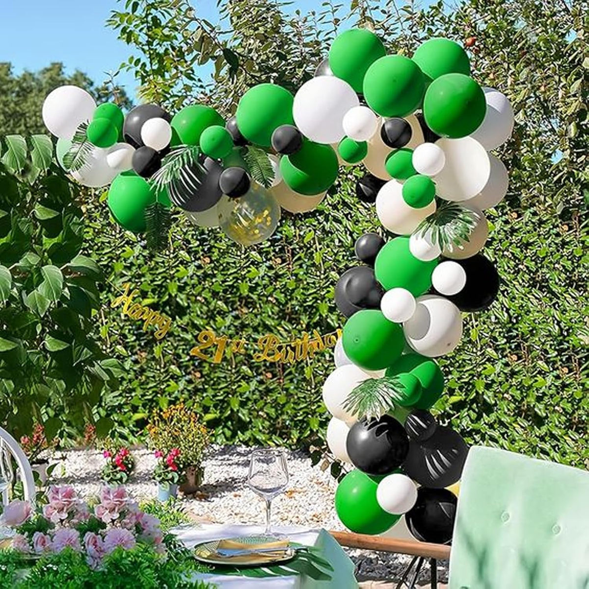 Green and Black Balloons, 50Pcs 12 Inch Green White Black Birthday Balloons, Green Confetti