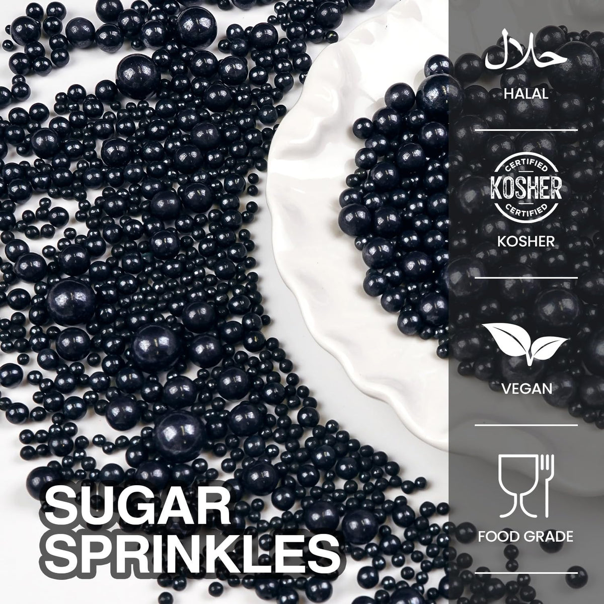 Black Pearl Sugar Sprinkles, Edible Black Sprinkles for Cake Decorating, 150g/5.29oz, Baking Cake