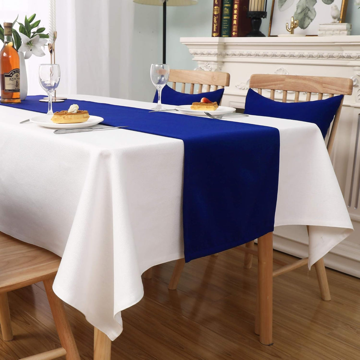 DUALIFE Royal Blue Table Runner 72 Inch Long Coublt Blue Color Handcrafted Decorative Cloth for