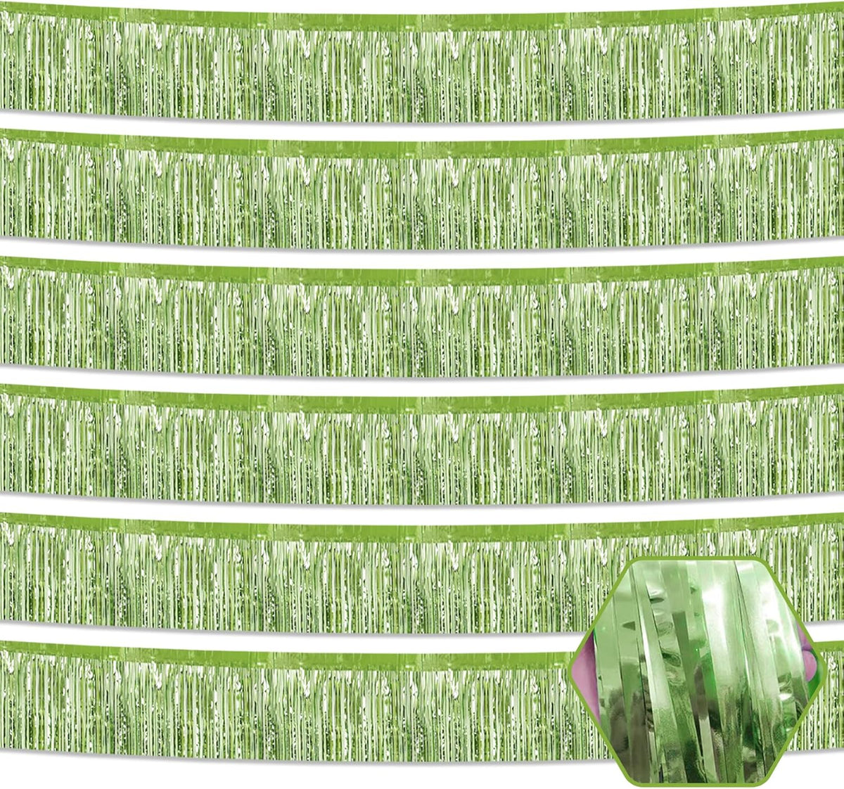 6 Pack 10 Feet Light Green Foil Fringe Garland Metallic Tinsel Streamers Banner Wall Hanging