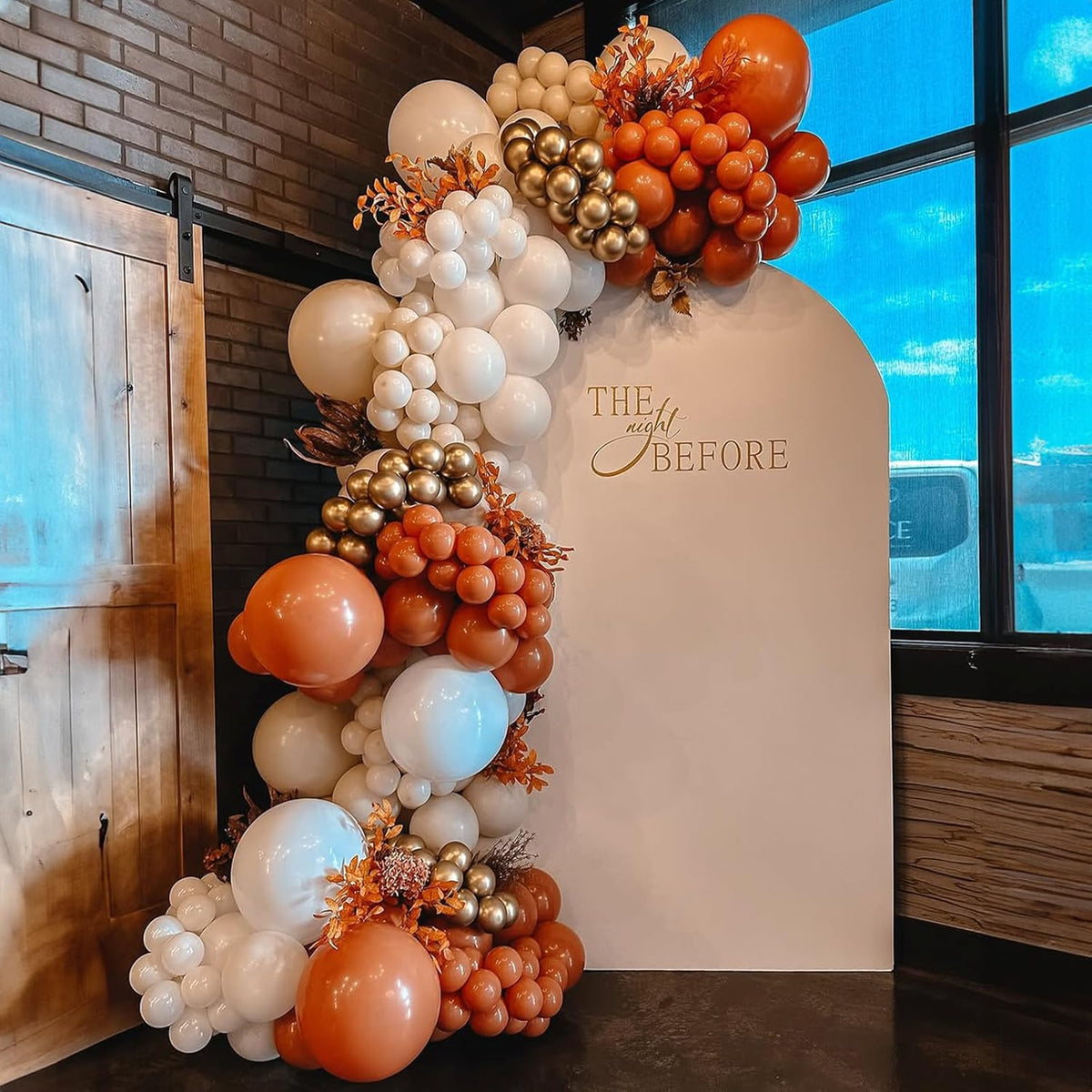 Orange Gold Balloons, 12 Inch Burnt Orange White Balloons with Metallic Gold Balloon for Autumn