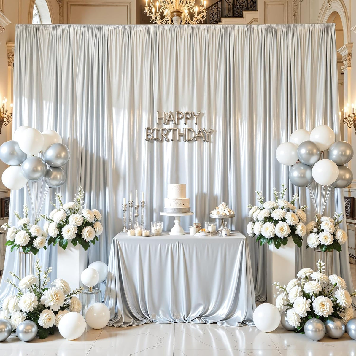 Silver Glitter Backdrop Curtain for Parties Wedding,10Ft x 10Ft Satin Shimmer Photo