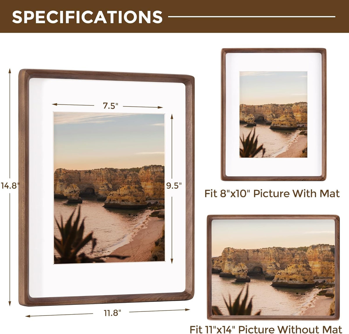 11x14 Wooden Picture Frames USA-Sourced Natural Walnut Solid Wood Photo Frame Handcrafted Rounded